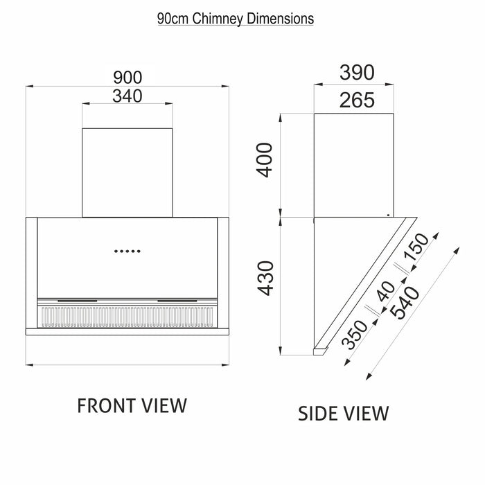 Auto Clean Glass Filterless Chimney with Motion Sensor 1200 m3/h 60/75/90cm (6072SXAC)