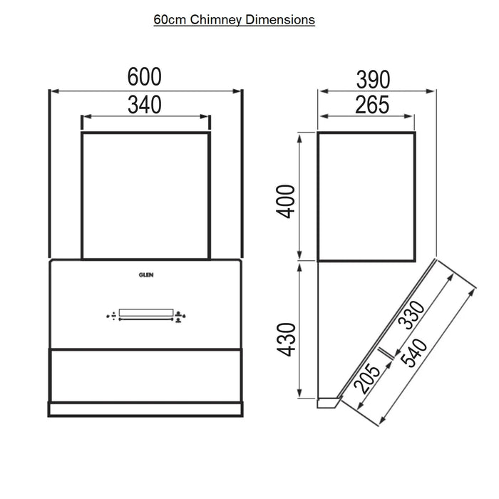 Auto Clean Glass Filterless Chimney with Inverter Technology, BLDC Motor 60/75/90cm 1400 m3/h -Black (6074 AC)