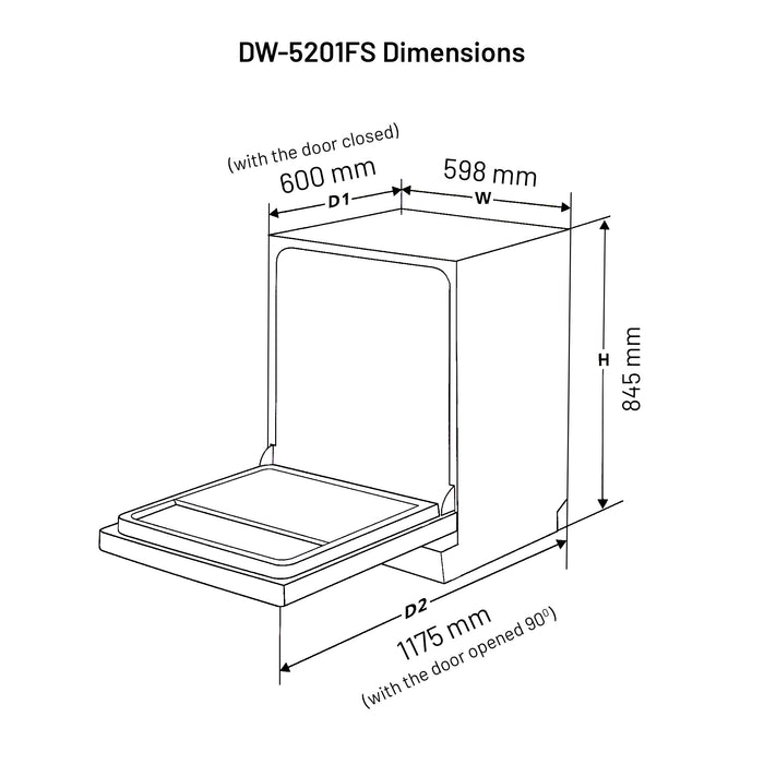 Free Standing Dishwasher 12 Place Setting SS Panel Electronic Controls (DW-5201FS)