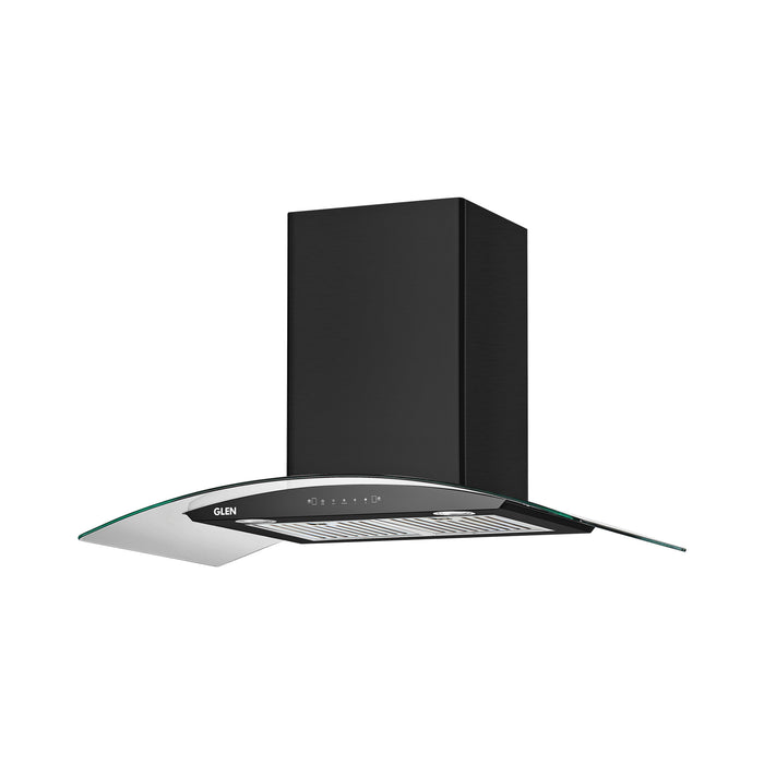 Auto Clean Chimney Curved Glass Baffle Filters with Motion Sensor 60/90cm 1200 m³/h - Black (6063 BL)