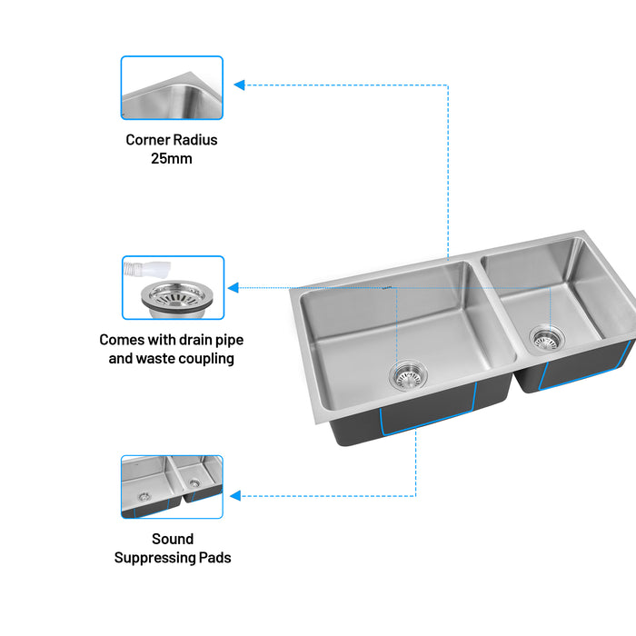 Stainless Steel Grade 304 Sink for Kitchen, Double Bowl Press Sink 37x18x9 inches, Matte Finish (KS-SP37189DBSM)