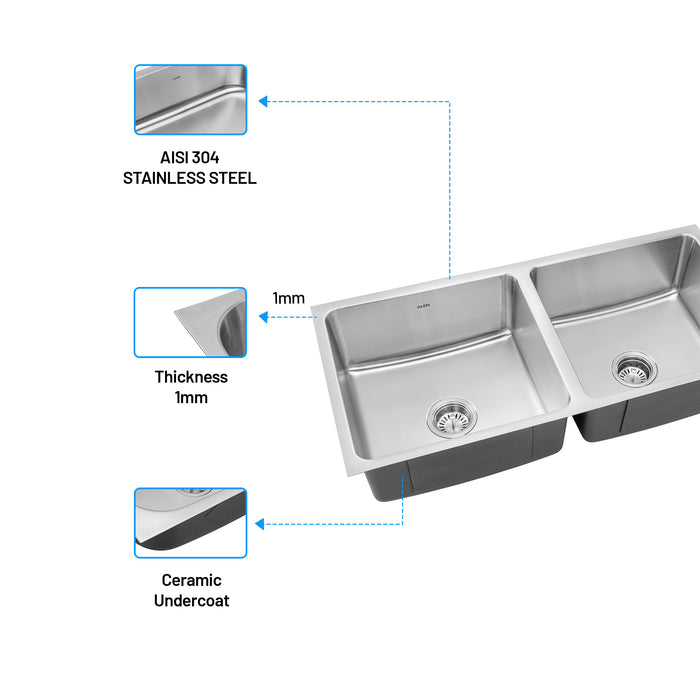 Stainless Steel Grade 304 Sink for Kitchen, Double Bowl Press Sink Low Radius 45x20x10 inches, Matte Finish (KS-SP452010DBLRM)