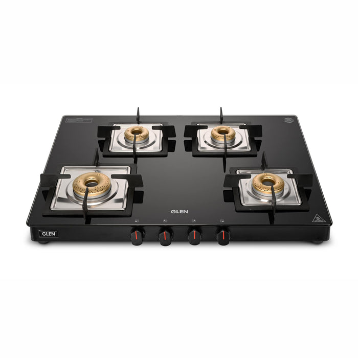 4 Burner Ultra Slim Glass Gas Stove 1 High Flame 3 Forged Brass Burner - Manual / Auto Ignition (1048 SL SQ  BL FB)