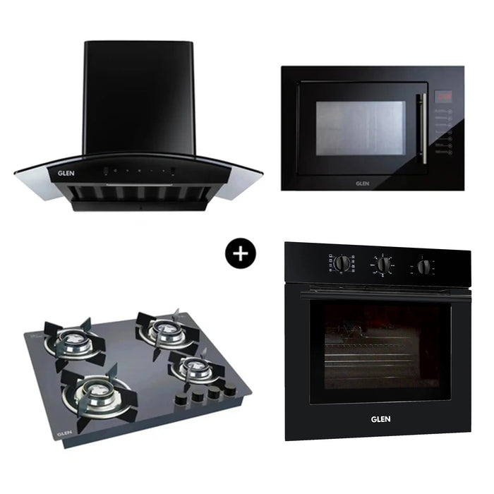 Built-In-Oven BO-651MRTBL + Built-in-Microwave 675 + Built In Hob Top BH1064ROHTDB + Auto Clean Chimney CH6058BLAC60