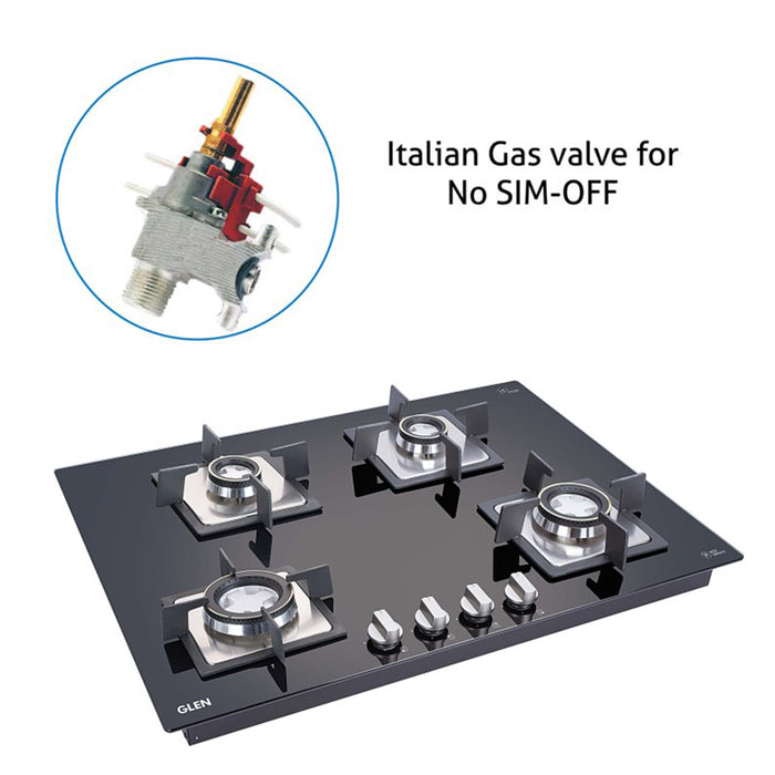 4 Burner Glass Hob Top with Double Ring Forged Brass Burner Auto Ignition (4B70SQHTDB)