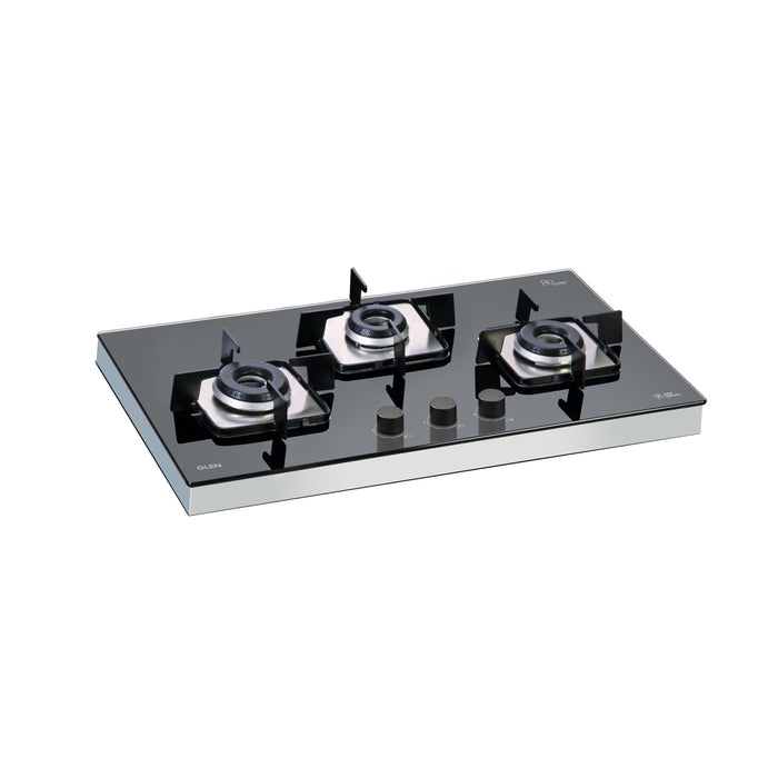 3 Burner Glass Hob Top SS Frame Italian Double Ring Burner Auto Ignition (1073 SQF IN)