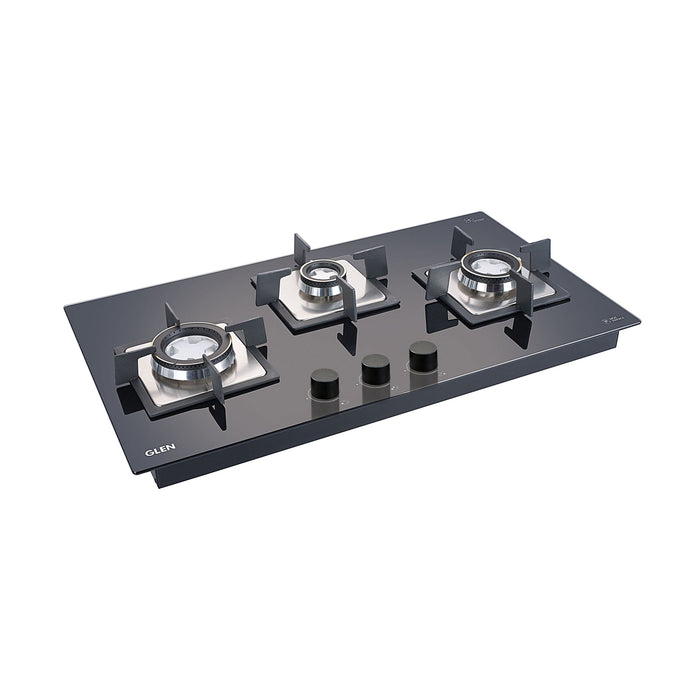 Glen 3 Burner Black Glass Hob Top 73