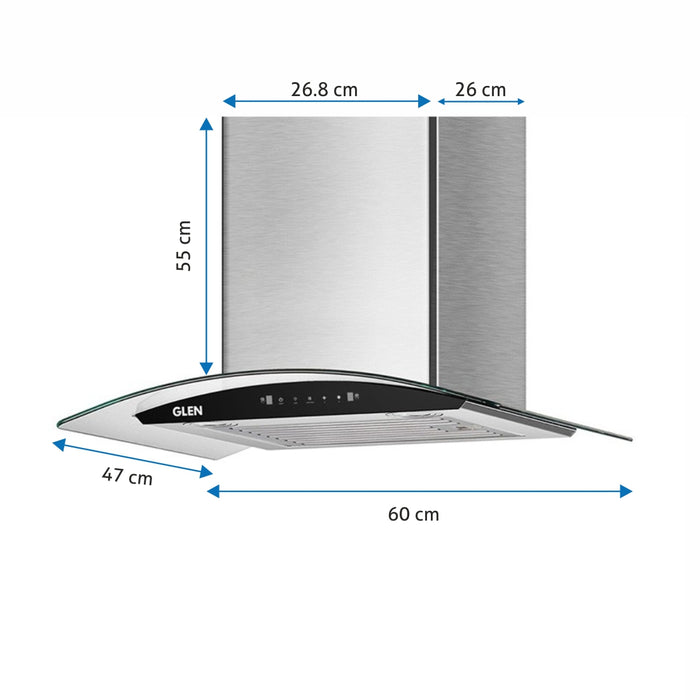 Auto Clean Chimney Curved Glass Baffle Filters with Motion Sensor 60cm 1200 m³/h - Silver (6063 SS)