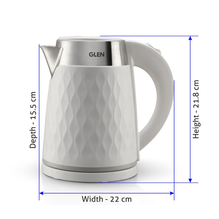 Electric Kettle 1.8 Litre Plastic Clad Stainless Steel, 360° Rotation Base, Auto Shutoff, 1500 W - White (9005)