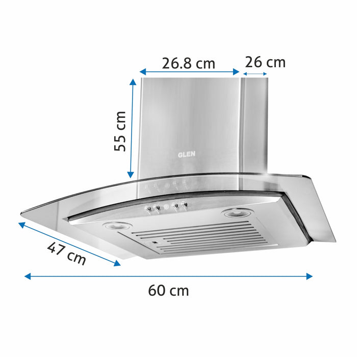 Kitchen Chimney Curved Glass with Push Button Italian Motor Baffle filters 60cm 1000 m3/h -Silver (6071 EX)