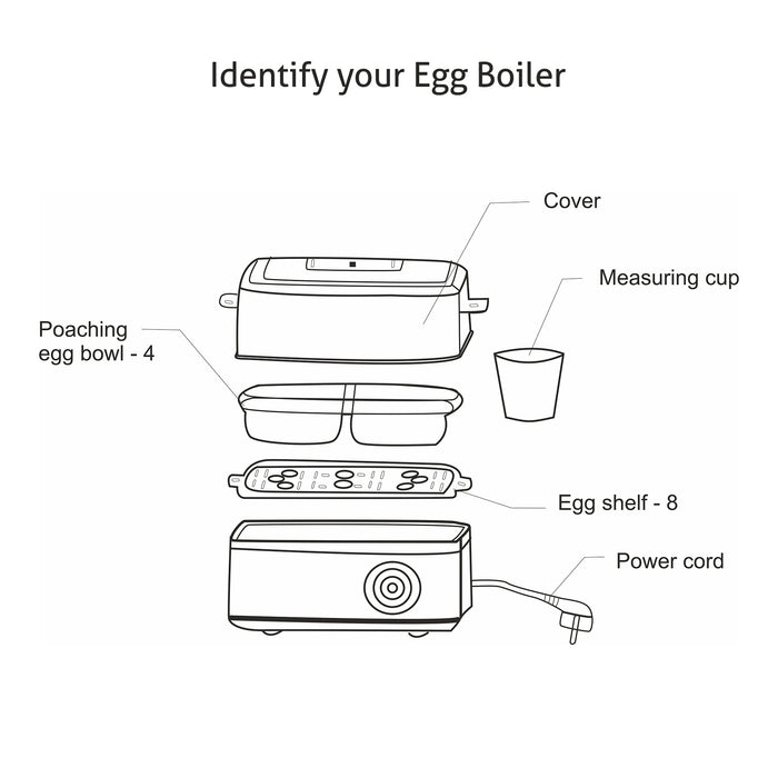 Egg Boiler Boils 8 Eggs, 4 Poaching Cups, Auto shut Off, 500W (3036EB8)
