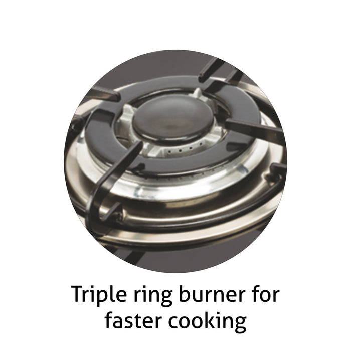 3 Burner Built in Glass Hob Triple Ring Burner Italian Double Ring Burner Auto Ignition (1073 SQ IN TR)