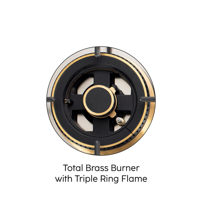 4 Burner Glass Gas Hob Top with Triple Ring, Total Double Ring Brass Burner (1094XLCIHTTDBTR)