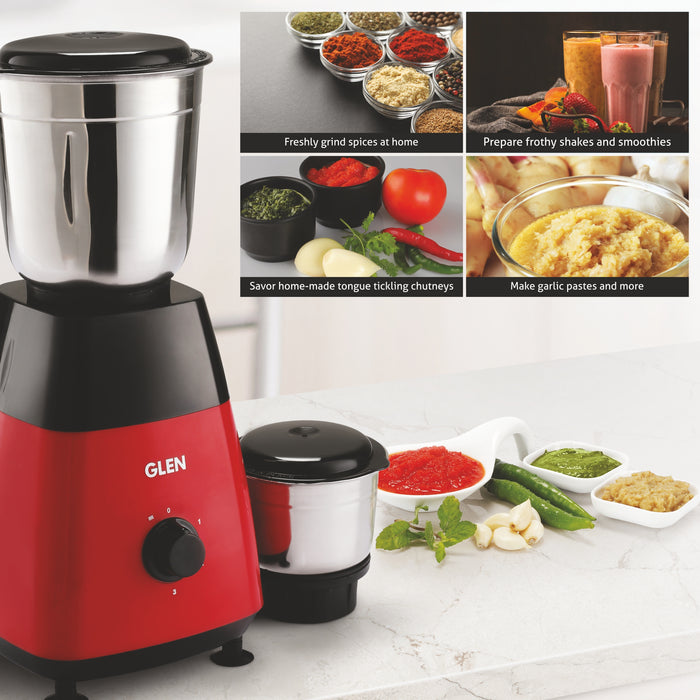 Mixer Grinder 500W with 2 Stainless Steel Grinder and Chutney Jars - Red (4023)