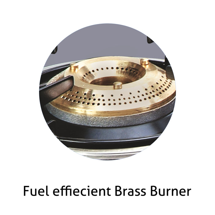 2 Burner Glass Gas Stove with High Flame Brass Burner Black (1021 GT HF BB BL)