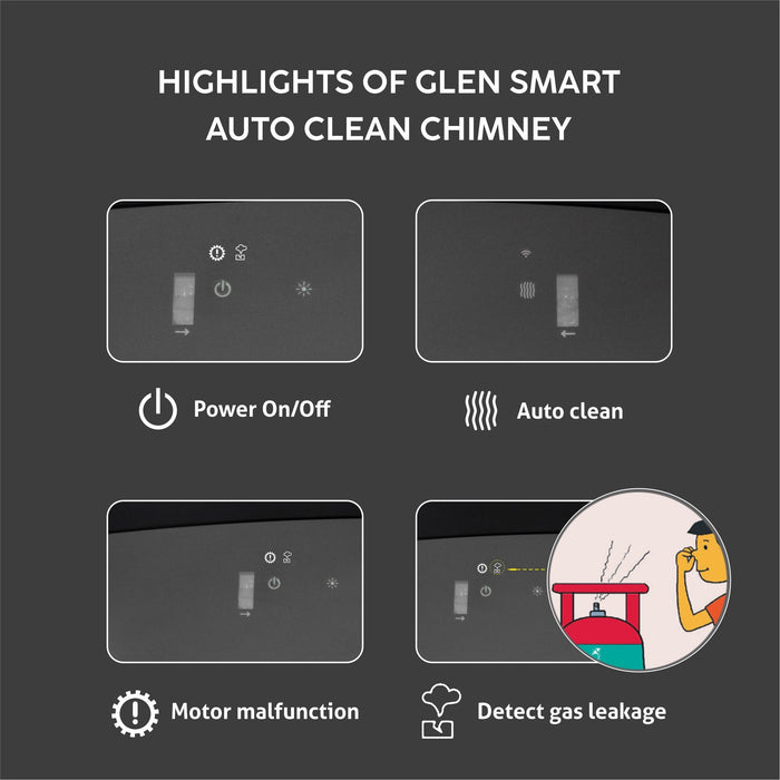 Auto Clean Chimney Curved Glass Filter-less with Wi-Fi Control 1400 m³/h - 60/76/90cm (CH 6068 AC BLS)