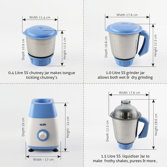 Mixer Grinder 750W with 3 Stainless Steel Liquidiser, Grinder and Chutney Jars, ISI - White (4023)