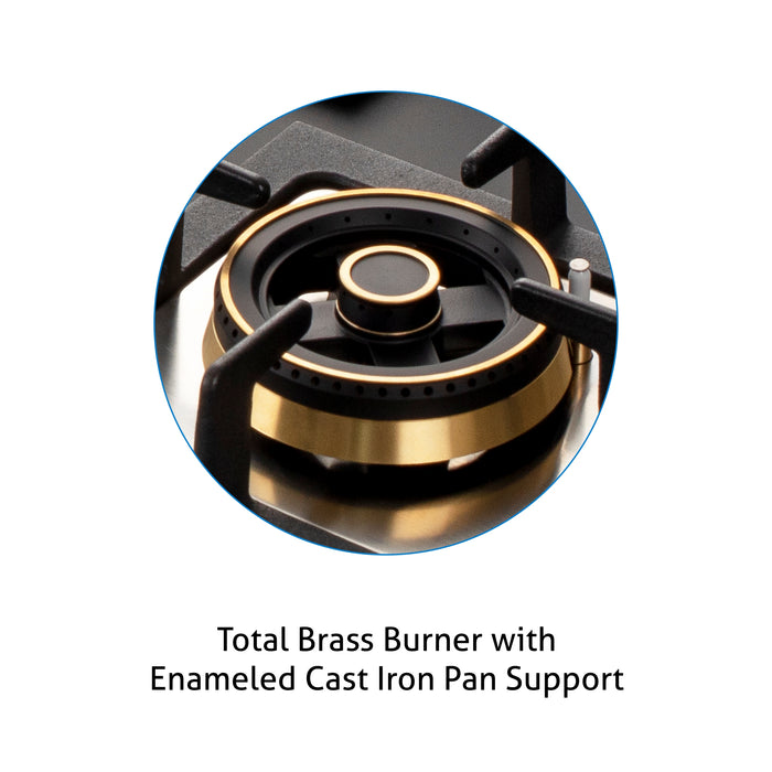 4 Burner Glass Gas Hob Top Mini Triple Ring Burner Double Ring Total Brass Burner Auto Ignition (1074SQHTT2TRMG)
