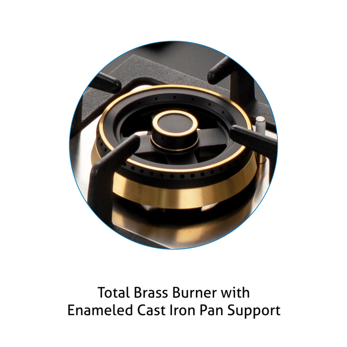 3 Burner Glass Hob Top Mini Triple Ring Burner Total Brass Burners Auto Ignition (1073XLCIHTTTRMG)