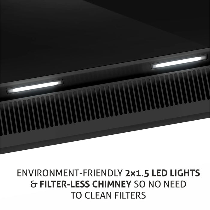 Auto Clean Glass Filterless Chimney with Motion Sensor 1200 m3/h 60/75/90cm (6072SXAC)