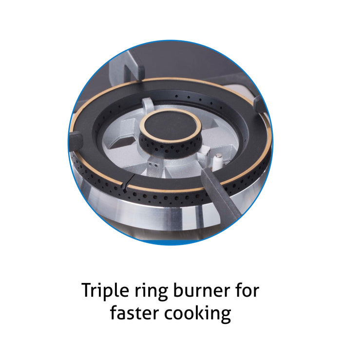 4 Burner Built-in Glass Gas Hob Triple Ring Double Ring Forged Brass Burner Auto Ignition (1094XL SQDBTR)