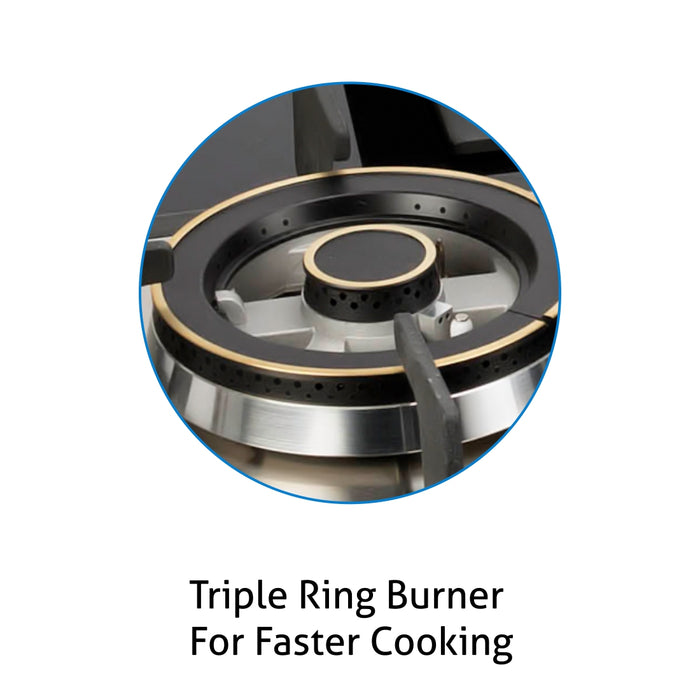4 Burner Glass Hob Top Triple Ring Burner Double Ring Forged Brass Burner Auto Ignition (1065 X SQ HT DB TR)