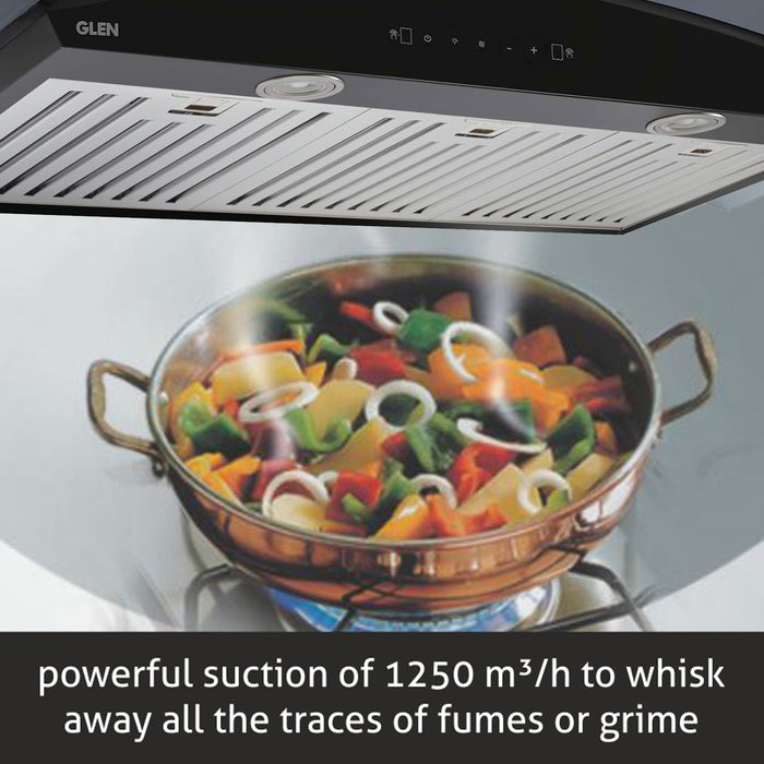 Kitchen Chimney Curved Glass with Motion Sensor Baffle filter 90cm 1250 m3/h -Black (6071 BLMS)