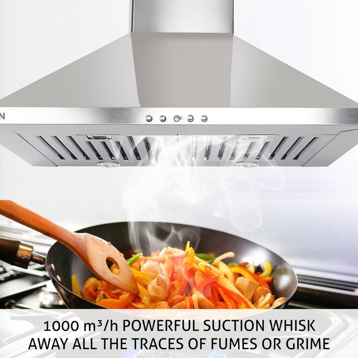 Electric Kitchen Chimney, Pyramid Shape Baffle filters Italian Motor 60cm 1000 m3/h -Silver (6075)