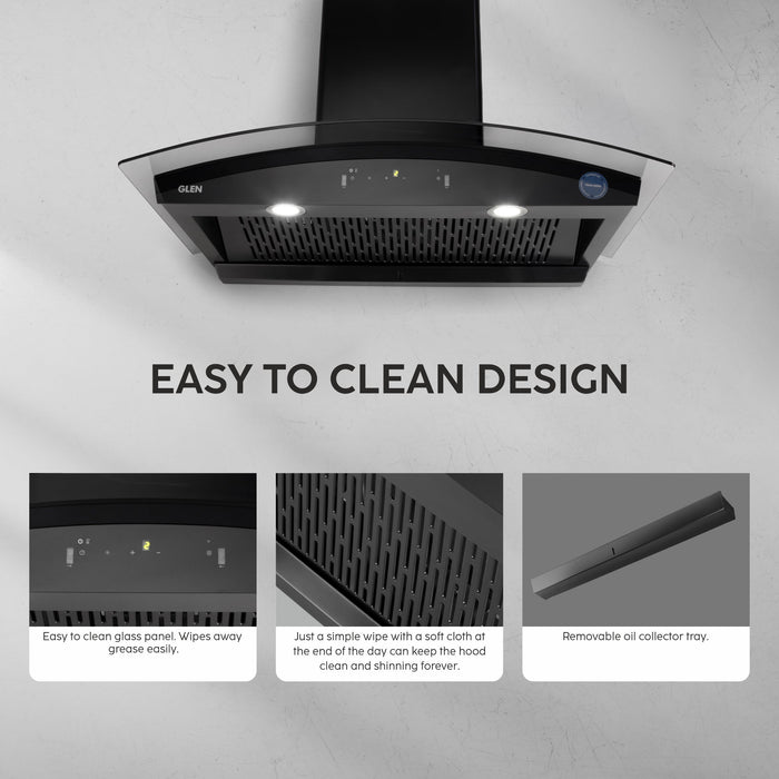 Auto Clean Chimney Curved Glass Filter-less with Wi-Fi Control 1400 m³/h - 60/76/90cm (CH 6068 AC BLS)