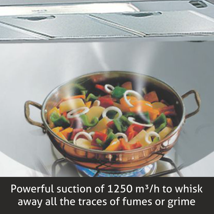 Island Kitchen Chimney Glass Push Button Italian Motor, Baffle filters 90cm 1250 m3/h -Silver (1036 IS)