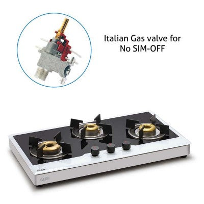 3 Burner Free Standing Glass Hob Forged Brass Burner with Flame Failure Device Auto Ignition (1073 FSFBBWFFDAI)
