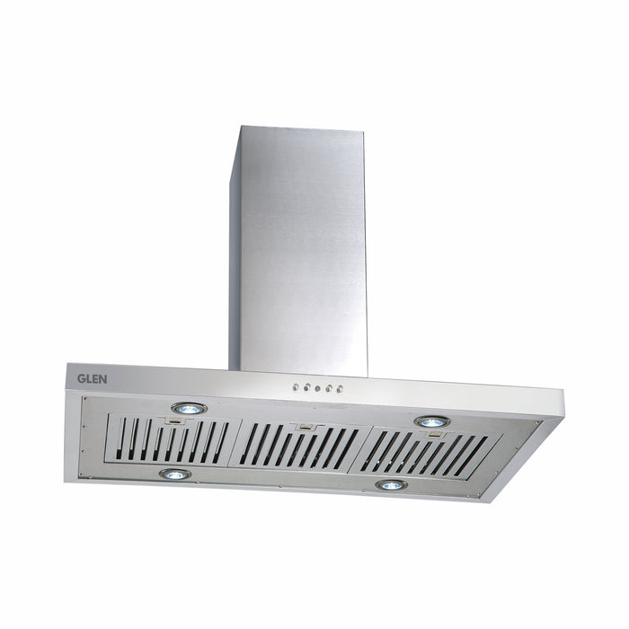 Island Kitchen Chimney Push Buttons Italian Motor Baffle filters 90cm 1250 m3/h -Silver (6052 IS)