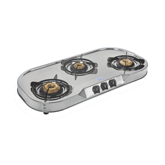 3 Burner  Stainless Steel Gas Stove with High Flame Brass Burner Extra Large Drip Tray (1035 XL HF BB DT)