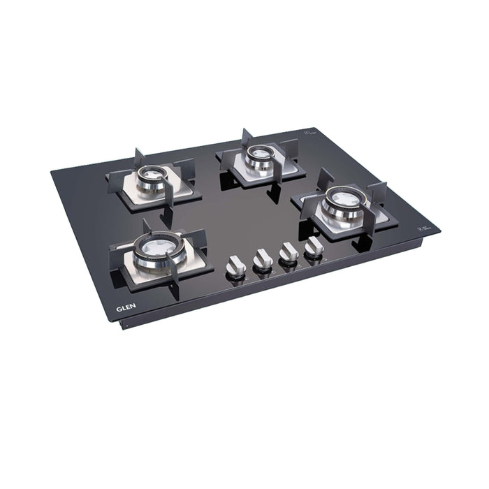 4 Burner Glass Hob Top with Double Ring Forged Brass Burner Auto Ignition (4B70SQHTDB)