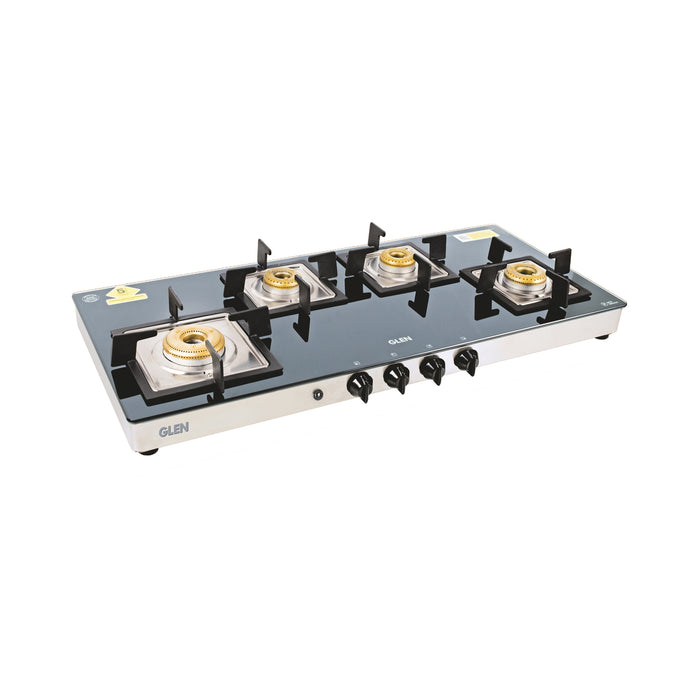 4 Burner Glass Gas Stove Extra Wide 1 High Flame 3 Forged Brass Burner Auto Ignition (1049 SQGT FB AI)