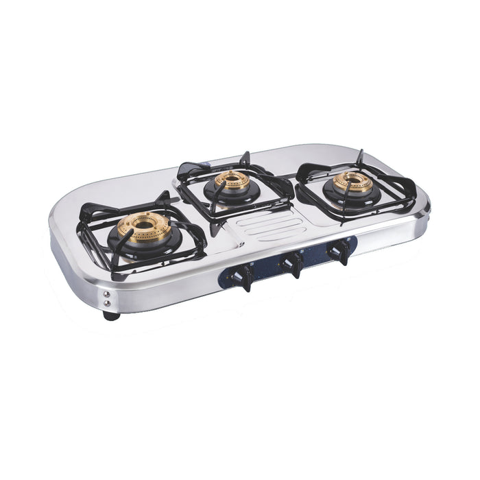 3 Burner  Stainless Steel Gas Stove with High Flame Brass Burner (1037 SS HF BB)