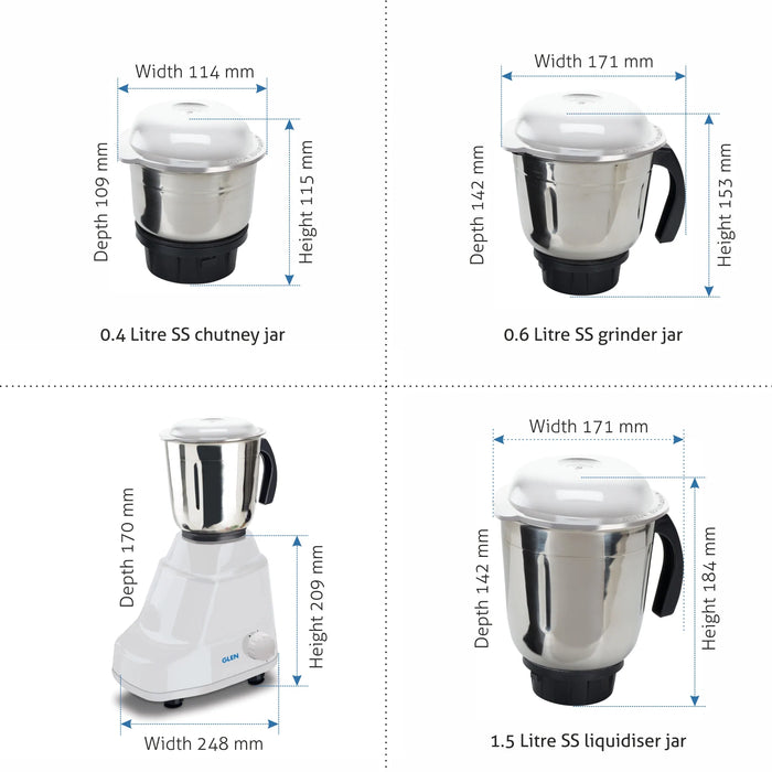Mixer Grinder 500W With 3 Stainless Steel Blender, Grinder, Chutney Jars Stainless Steel Blades - White, Black, Red (4020)