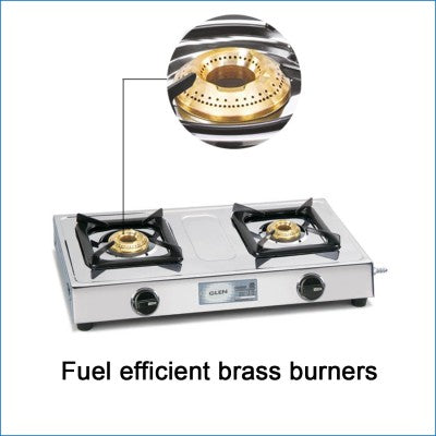 2 Burner Stainless Steel  Gas Stove with Brass Burner (1020 SS BB)