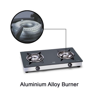 2 Burner Glass Gas Stove with Aluminium Alloy Burners (1020 GT)