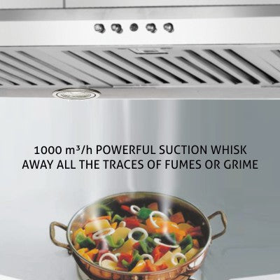 Electric Kitchen Chimney, T Shape Glass Baffle filters 60cm 1250 m3/h -Silver (6062 SS)